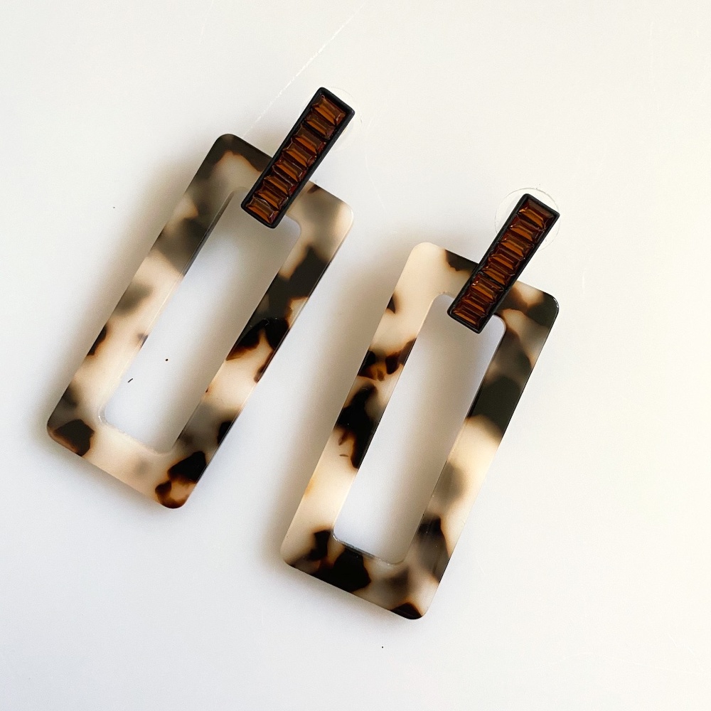 Rectangle Tortoise Handmade Earrings